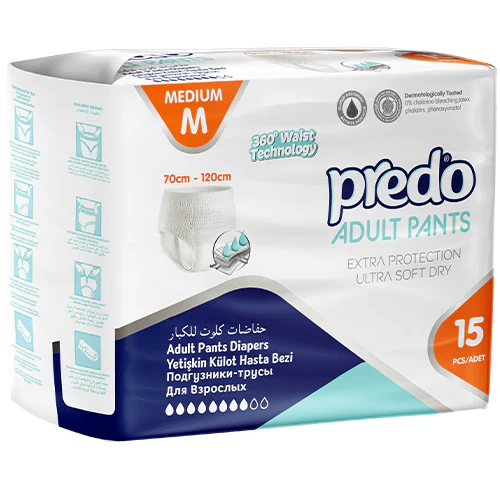 Predo Adult Pants Diapers – Medium (70–120 cm) – 15 pcs